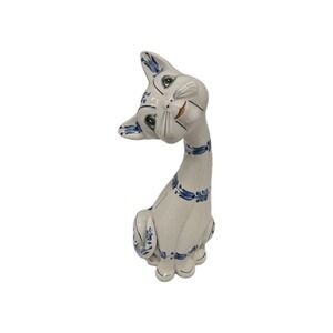 Vintage‎ Italian Pottery Blue and White Floral Long Neck Cat 11" Tall Italy